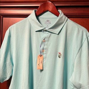 Brand New Peter Millar Seaside Turquoise Green 97% Cotton Stretch Golf Polo!